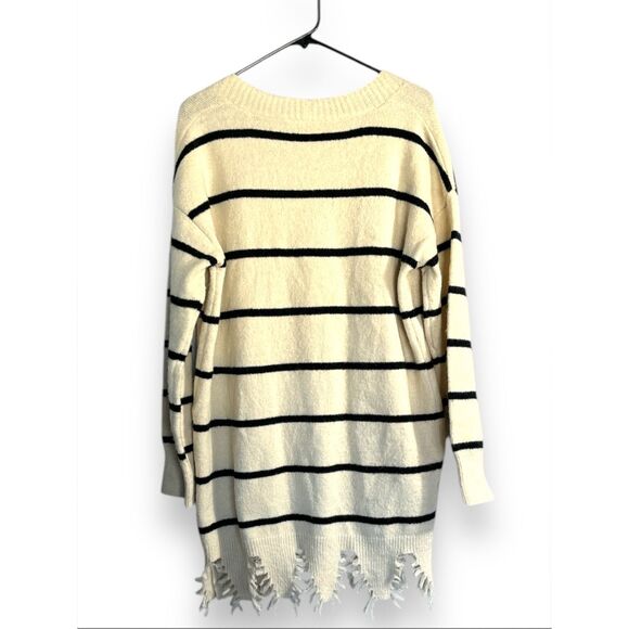 Jodifl Women's White Striped Fringed Bottom Open Front Cardigan Sweater sz S Coz - Picture 4 of 6